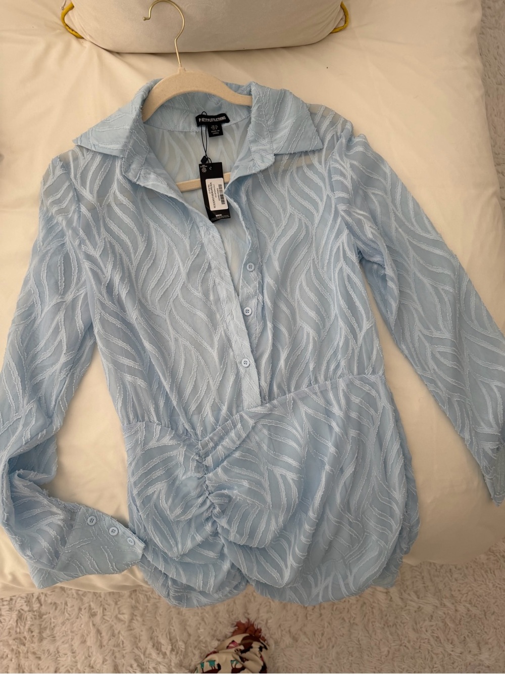 PrettyLittleThing Light Blue Sheer Textured Button-Down dress